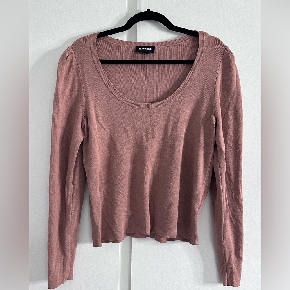 Express Pink Fitted Blouse with Long Sleeves